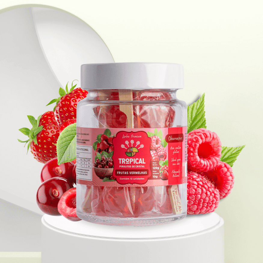 (POTE) 12 Pirulito Cristal - Frutas Vermelhas 2