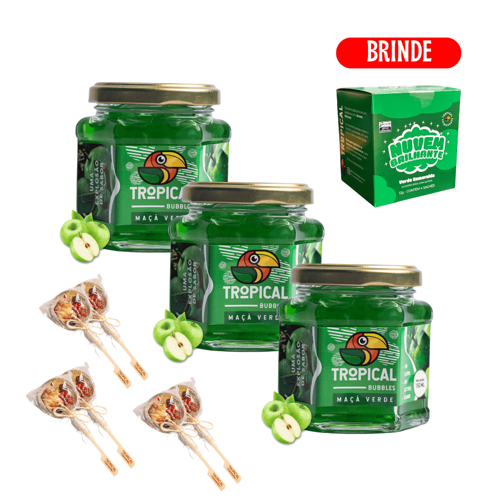 KIT 3 BUBBLES - MAÇÃ VERDE + BRINDE PIRULITO