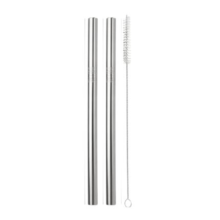 Kit com 2 Canudos Inox 12mm + Escova de Limpeza