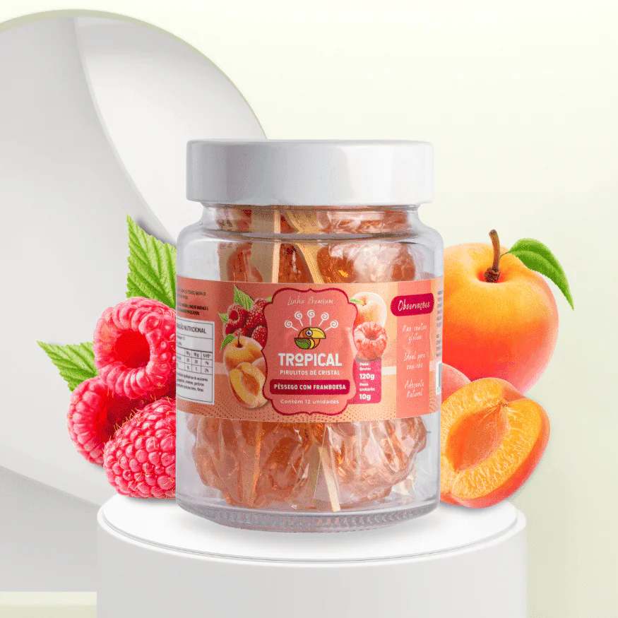 (POTE) 12 Pirulito Cristal - Pêssego com Framboesa 2