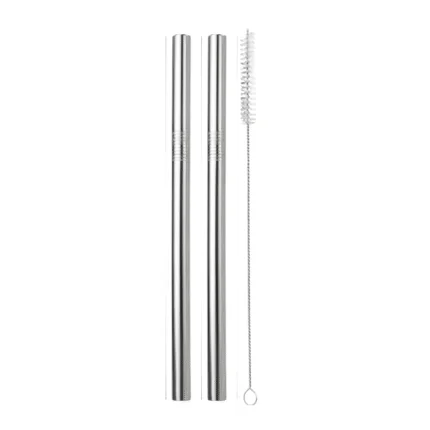 Kit com 2 Canudos Inox 12mm + Escova de Limpeza